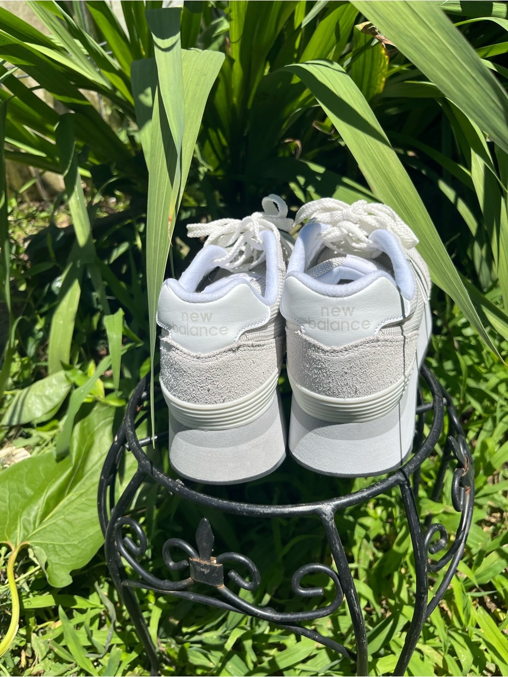 New Balance White Canvas & Suede Platform Sneakers - Picture 5 of 8